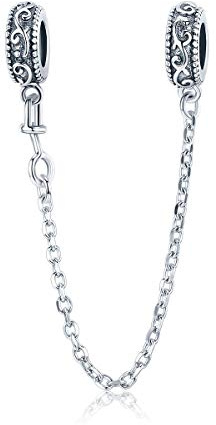 Retro Clip Lock Stopper Beads 925 Sterling Silver Safety Chain Charm Bead Fits Bracelet Snake Chain Charms Women DIY Jewelry (Retro Silver)