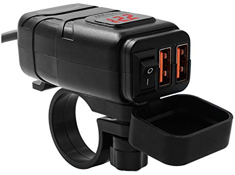 Motorrad USB Ladegerät Wasserdicht Bordsteckdose 12V Motorrad Lenker-Ladegerät Motorrad-Steckdose Dual USB Ladegerät mit LED-Voltmeter und Independent Schalter für Motorrad Dreirad ATV Roller,Rot