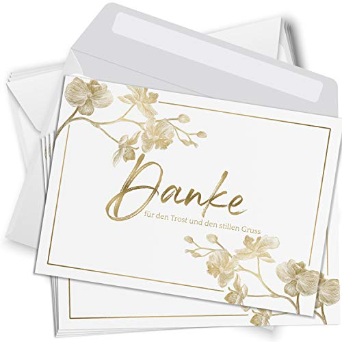 Trauer Danksagungskarten mit Umschlag | Motiv: Orchidee Edel, 10 Stück | Dankeskarten DIN A6 Set | Trauerkarten Danksagung Danke sagen