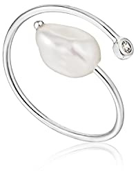 ANIA HAIE Verstellbarer Damen Ring Pearl of Wisdom Twist aus 925 Sterling Silber, besetzt mit Einer Süßwasserperle, EU Größe: 54, inkl. Geschenkverpackung