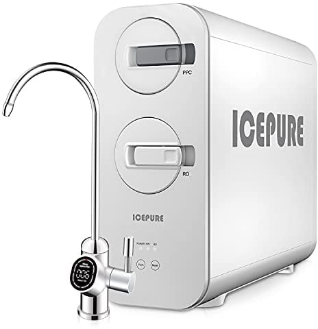 ICEPURE Sistema de filtración de agua de ósmosis inversa UTR400 RO, reducción de TDS, relación de drenaje bajo 1.5: 1, flujo rápido de 600 GPD, grifo inteligente, tecnología de los E.E.U.U