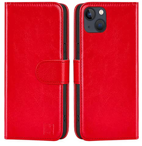 32nd Book Wallet PU Leather Flip Case Cover For Apple iPhone 13 (6.1), Design With Card Slot and Magnetic Closure - Red