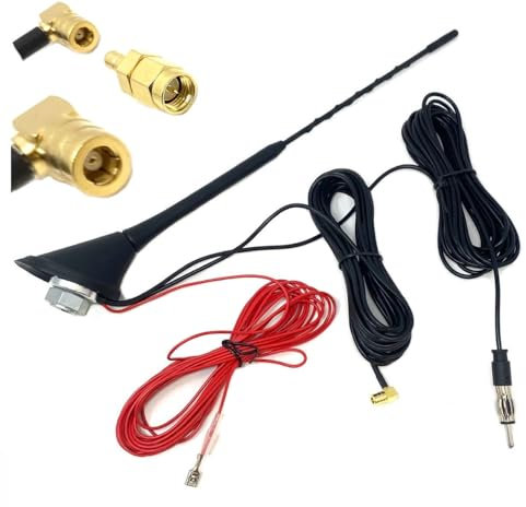 DriveSmart DAB Car Aerial DAB Antenna Splitter Amplifier SMA/SMB to DIN Connector Universal Roof Car DAB FM Antenna 5M 16.4ft Cable Compatible for FM Radio DAB Car Radio Blaupunkt Pioneer Alpine JVC