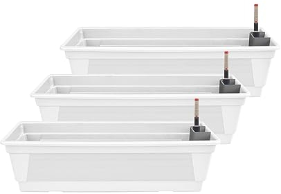Plastard Blumenkasten Milano 3er Set 80 cm lang Farbe Weiß mit Wasserspeicher und Wasserstandsanzeige Pflanzkasten für Garten und Balkon witterungsbeständig für Innen und Außen
