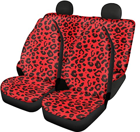 Dolyues Autositzbezüge, Leopardenmuster, Rot, Schwarz, 4 Stück, universell passend für die meisten Autos, Innenraum, Autozubehör, dekorativ