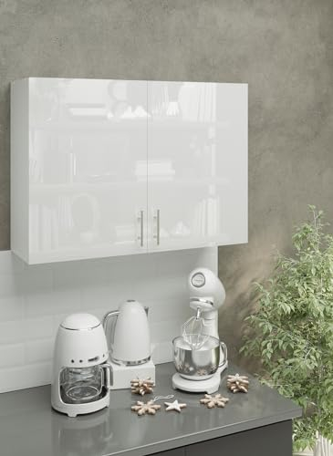 JD Greta 1000mm Kitchen Wall Cabinet with Doors – Wall Unit – White Gloss – Modern Storage Cupboard