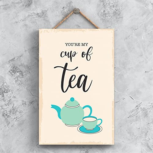 Global Designs You'Re My Cup Of Tea Minimalistic Illustration Kitchen Themed Artwork On A Hanging Wooden Plaque