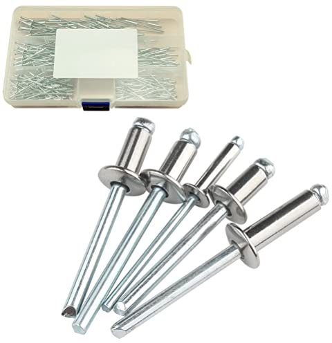 BOUACOUA 250pcs Rivets aveugles en aluminium 5 tailles dans une boîte 2,4 x 5 mm, 2,4 x 6 mm, 2,4 x 8 mm, 2,4 x 10 mm, 2,4 x 12 mm, Tête ronde plate, rivets pop en aluminium/acier