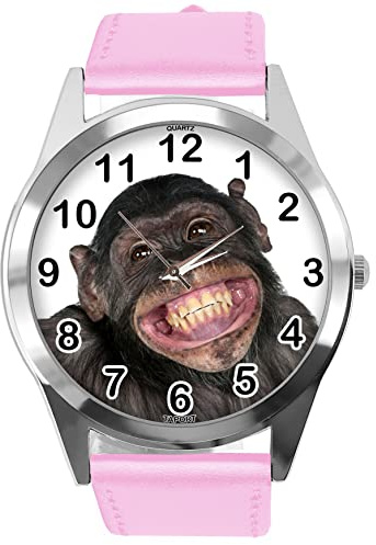 TAPORT Baby Pink Leather Round Watch for Fans of Monkey