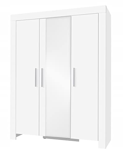 Dreitüriger Kleiderschrank mit Spiegel CEZAR 1 (Weiss/Weiss)