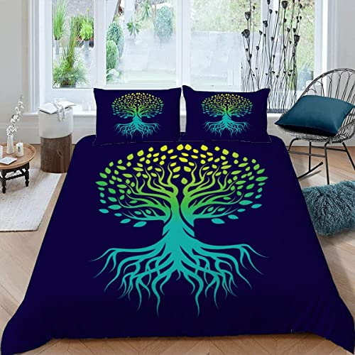 BUMIYA Kinder Bettwäsche Set 135x200 3D Druck Baum des Lebens Bettwäsche100% Mikrofaser Weiche mit Reißverschluss Abstrakte Kunst Winter Herbst Bettbezüge mit 2 Kissenbezug 80x80 cm