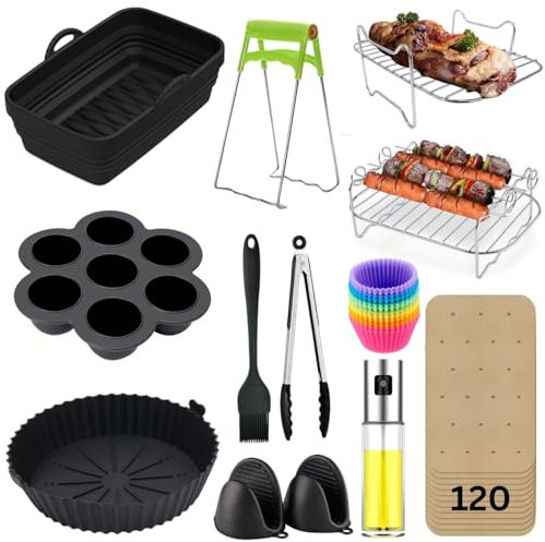IDyfodol Air Fryer Accessories, 12 Pcs for Ninja Foodi AF300UK, AF400UK & Other 7.6L-9.5L Dual Zone Air Fryers, Including Silicone Air Fryer Liners, Grill, Glove, Spatula, Brush, Silicone Tong
