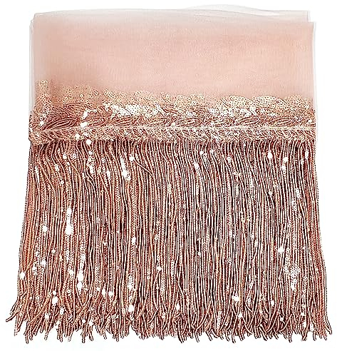 WANYIG 5Yards Länge 20CM Breite Fransenborte Geschnitten Quaste Seide Pailletten Fransen Quastenbesatz Nähzubehör para Trimmen Apparel/Bühnenkleider/Vorhänge DIY Decoración (Roségold)
