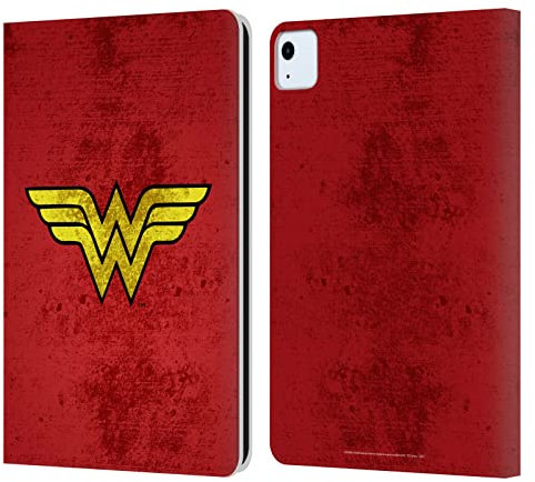 Head Case Designs Licenciado Oficialmente Wonder Woman DC Comics Distressed Logotipos Carcasa de Cuero Tipo Libro Compatible con Apple iPad Air 2020/2022