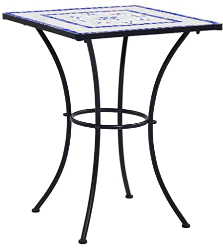 FIRBNUS 60x60x76 cm Mosaik Bistrotisch Couchtisch Balkontisch Terrassentisch Gartentisch Dining Table Kaffeetisch Esstisch Teetisch Blau und Weiß Mosaik Tisch Keramik und Eisenrahmen