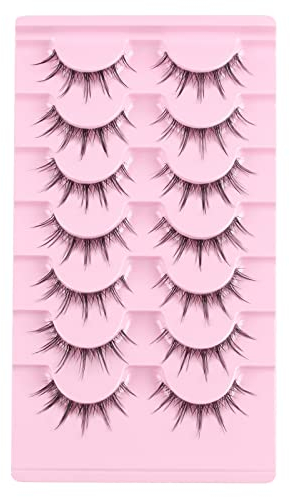 Oreola Manga Wimpern mit klarem Band künstliche Wimpern natürliche zarte stachelige Wimpern, 7 Paar Streifenwimpern gekreuzte Anime Wimpern sehen aus wie einzelne Wimpern Cluster