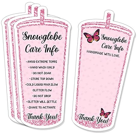 Snowglobe Tumbler Care, Cold Cup Care Instructions, Tumbler Care Cards, Instruction Insert for Small Business, Customer Directions Cards, Small Online Shop Package Insert, 50 Pack, Pink 6JE045
