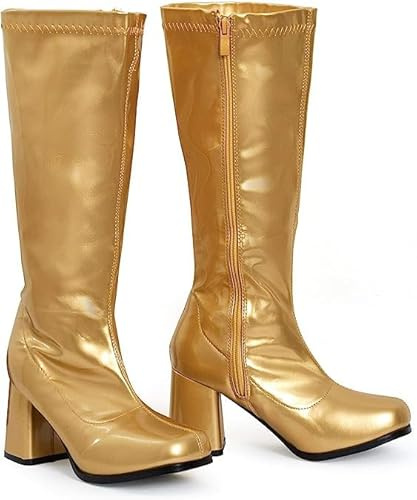 BloomFashion® New Women’s 1960’s 70’s Retro Knee-High Long Heel Boots Ladies Fancy Dress Party Go Go Boots With Side Zip Closure Size 3-12 UK (Gold, 3Uk)
