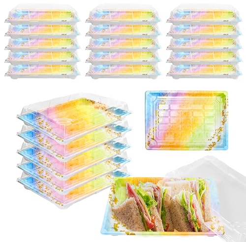 AZKEEGREY 20 vassoi in plastica con coperchi, vassoi colorati per catering con coperchi, riutilizzabili, per buffet, catering, casa, feste (medi, 26 x 19 x 5 cm)