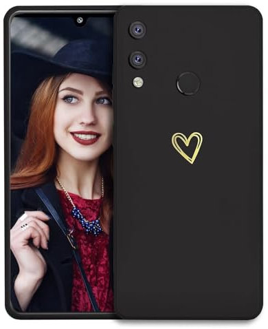 POUHYE Handyhülle für Huawei P Smart 2019 Hülle, Soft Silikon Case mit Herz, Kameraschutz und Bildschirmschutz, Ultra Dünn Stoßfest Anti-Rutsch Schutzhülle für Huawei P Smart 2019 Schwarz