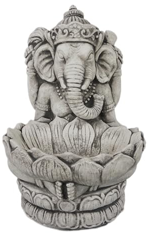 gartendekoparadies.de Massive Steinfigur des göttlichen Ganesha mit Schale, Höhe 34 cm, 11 kg, Gott Hinduismus aus Steinguss frostfest (Schwarz)