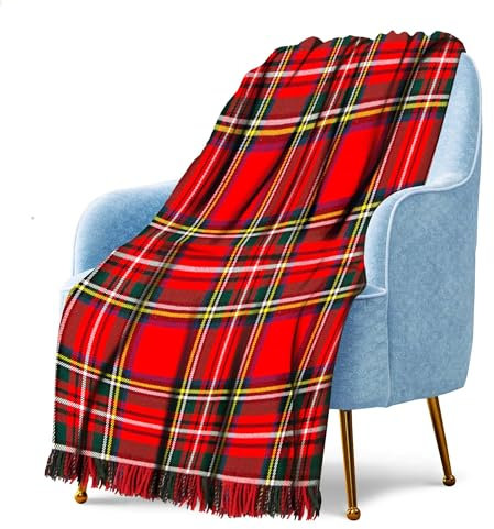 Couverture 100 % laine pour personnes âgées, adultes – 188 x 78,7 cm – Tartans écossais – Bords à franges, jeté de canapé confortable à carreaux doux – Lecture, fauteuil roulant, voyage, pique-nique