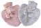 K Collection Pack of 2 Large Heart Shaped Hot Water Bottle - Natural Rubber with Faux Fur Covers - 2 x 1 Litre Ribbed Hot Water Bottles with Plush Covers (Pink/Grey)