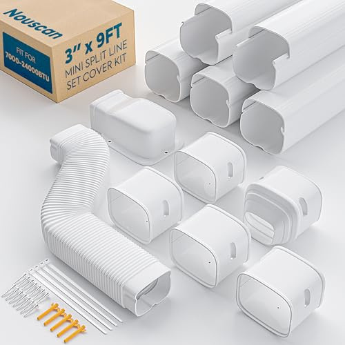 Nouscan Juego de mini línea dividida de 3 pulgadas y 9 pies con conducto flexible, kit de cubierta decorativa de polipropileno mejorado, se puede pintar para mini split, aire acondicionado, aire