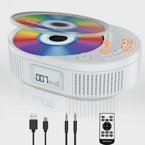 MONODEAL CD Player Portable, CD Player Bluetooth & Radio FM 2 in 1, Rechargeable Portable CD Player with Speaker, Discman CD Player, Supports AUX/USB, White