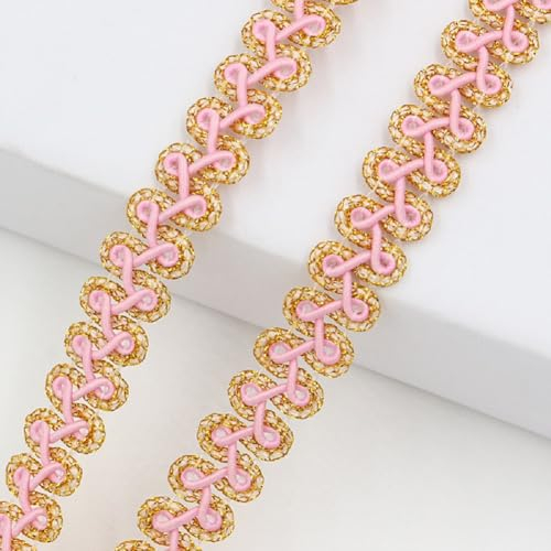 Yalulu 25 Meter Metallic Braid Trim, Pailletten Spitzenband Verziert Gimp Trim, Gewebtes Spitzenband, Filigrane Gimpenborte, Für Vorhangpolster, Heimdekoration (Rosa-Gold)