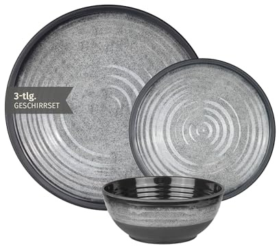 Camping Geschirr Set 1 Person 3-teilig | Melamin | Picknick Geschirrset | Campinggeschirr Stone Grey Design