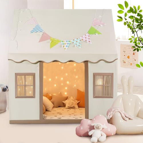 Tanniws Casa de Juegos para Niños y Niñas - Carpa Plegable de Lona Natural