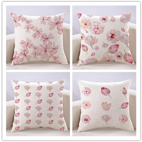 WANGG Kissenbezug 40 X 40 cm Pfirsichblüte 4er Set Dekokissen Kissenbezüge Dekoration Outdoor Kissenbezüge Leinen Dekokissen mit unsichtbarem Reißverschluss