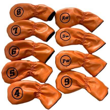 harayaa 9 Pieces Golf Iron Headcovers Protective Sleeves, Iron Head with Number Tags Professionals PU Leather Golf Iron Head Covers, Orange