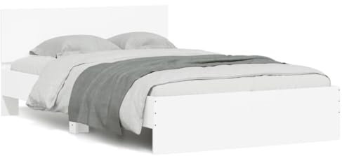 vidaXL Double Bed Frame with LED Headboard - White Engineered Wood for Modern Bedrooms, RGB LED with USB, Supports 135x190 cm Mattress