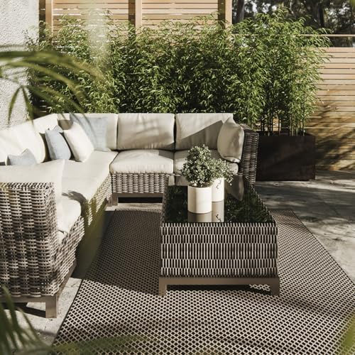 Interiyou Outdoor Teppich Wetterfest Lome - 140x200 cm Schwarz - Wasserfest für Balkon, Terrasse, Garten - Outdoorteppich passend auch für Wohnzimmer, Schlafzimmer und Küche - Aussenteppich