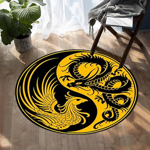 YOUSHIHUI Gelber Drachenwindmuster-Teppich, Zuhause, Wohnzimmer, Schlafzimmer, Sofa, Küche, Bodenmatte, Dekoration, Kinderspiel, rutschfeste Bodenmatte