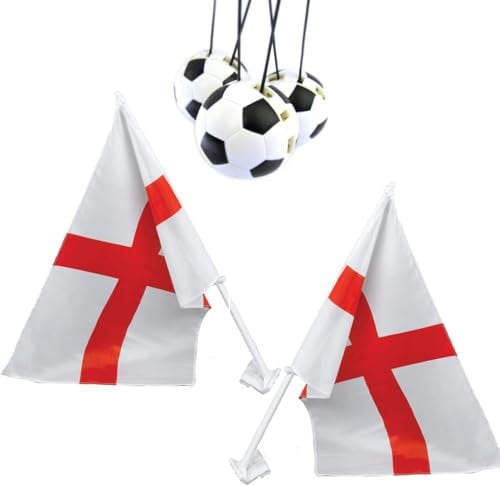 England Car Flags For The Euro 2024 Football (2 Pack) - With 3 FREE Car Air Fresheners