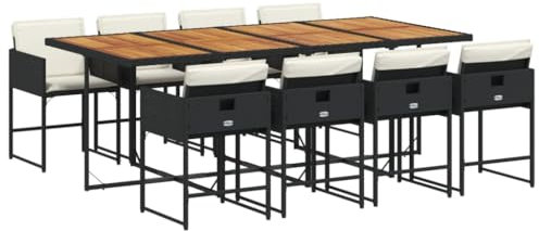 vidaXL Garten Essgruppe 9-TLG., Gartenmöbel Set mit Kissen, Gartengarnitur Tisch 8 Stühle, Sitzgruppe Sitzgarnitur, Schwarz Poly Rattan