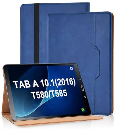 Vkooer Funda para Samsung Galaxy Tab A 10.1 2016 (SM-T580 / T585) Carcasa PU Cuero, Tipo Libro y Bolsillo Smart Cover con Función para Galaxy Tab A 10.1 2016 (SM-T580 / T585) - Azul