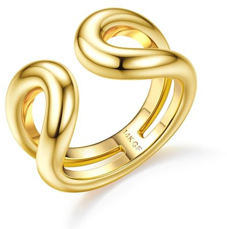 Adramata Ringe Gold Damen 14 Karat Gold Gefüllte Ring Chunky Rings Stapelbare Daumenring Dicke Fingerring Statement Ring Doppellagiger Bandring Klobiger Ringe Damen Schmuck Gold Ring für Frauen