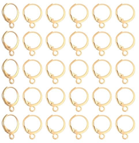 30 Pcs Earring Hooks for Jewellery Making Leverback Earring Findings Gold Round Lever Back Earrings Making Kit for Women Jewellery Findings