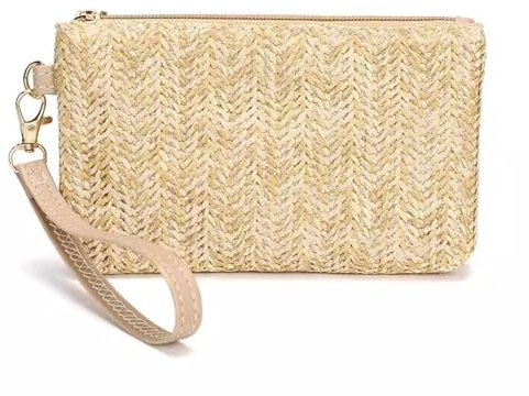 LVUNZJCA Damen Stroh Clutch Bag Damen Stroh Clutch Tasche mit Reißverschluss Handytasche Sommer(Braun)