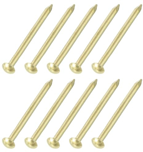 uxcell 25Pcs Small Hardware Nails, 4D x 1-1/2 Brass Round Head Nail Common Finishing Nail for Household Woodworking Picture Hanging DIY Projects, Gold