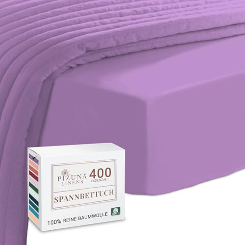 Pizuna Spannbettlaken 180x200 cm Baumwolle Lila 400 Fadenzahl | 100% Langstapelige Baumwolle Spannbetttuch,Weiche Mako Satin-Webart passt bis 40 Matratzenhöhe (100% Baumwolle Bettlaken)