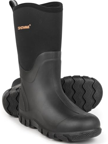 Showave Classic Men's Rubber Boots Waterproof Rain Boots Insulated Neoprene Boot Mud Boot for Farming Hunting Gardening Yard Chore Working, Size 11,Black