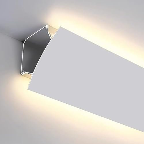 Corniche Plafond Plinthe à Éclairage Indirect à LED, Diffuseur d'angle Mural Ou de Plafond sans Bande LED, Profil de Moulure de Couronne pour Chambre/théâtre/hôtel/terrasse, 1m 2m 3.0m(2.6m(8.5ft))