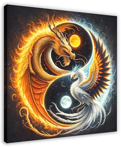 Orientalische traditionelle Kultur Yin Yang Bagua Spirituelle Welt Drache und Phönix fliegende klassische Kunst Poster Leinwand Poster Wandkunst Dekor Druck Bild Gemälde für Wohnzimmer Schlafzimmer