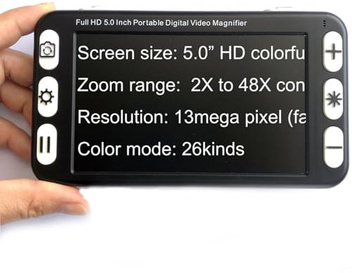 Cashwise Electronic Digital Video Magnifier, Portable Reading Aid 5.0 Inch with Foldable Handle for The Visually Impaired Macular Degeneration Low Vision, 2X-48X Times Zoom 26 Color Modes,Black
