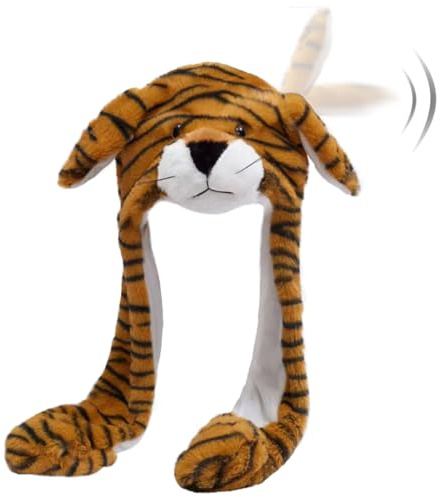 Hpfulseazn Ear Moving Jumping Warm Plush Animal Hats Movable Dancing Ear Flap Hat Earflaps Movable Fluffy Cap(Tiger, Brown)